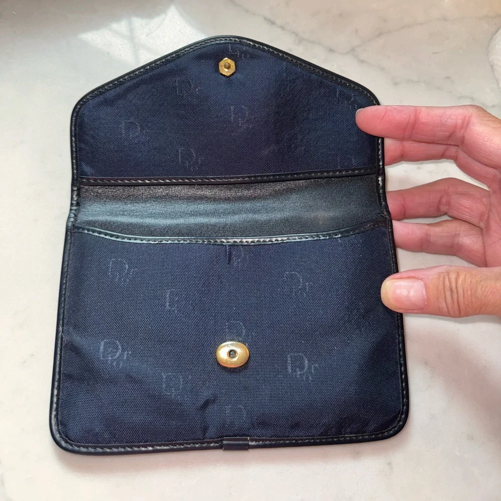 Vintage Dior Monogram snap Wallet. Navy Blue. France